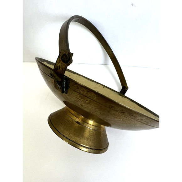 Vintage Brass Cloisonné Handle Bowl Christmas Candle Design Candy Dish - Picture 3 of 7